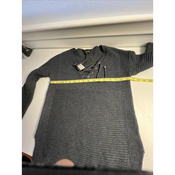 Bebe NWT Sweater Sz M Dark Gray Longsleeve Lace Up V-Neck - Picture 8 of 9
